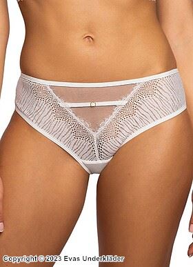 Romantic thong, openwork lace, mesh inlay